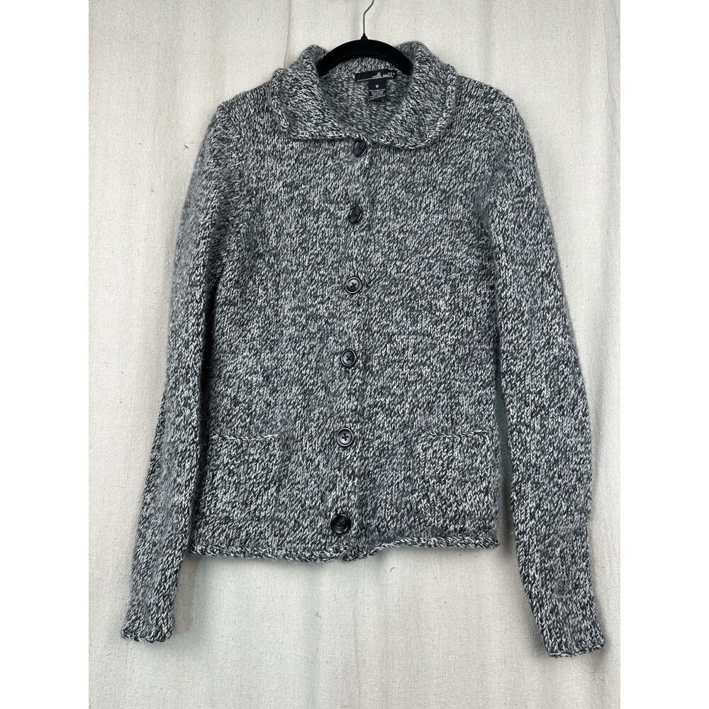 Willi Smith | Women's Medium Wool Angora Sweater Black and Grey Marble Pockets